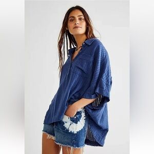 Free People The Ava Top Shaded Lake Blue Size Medium Oversized Cotton.    21
